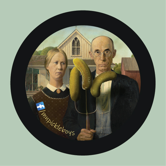 The painting 'American Gothic' with a pickles stuck on the pitchfork.
