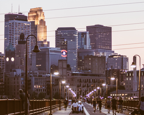 A view of downtown Minneapolis from the Stone Arch Bridge.