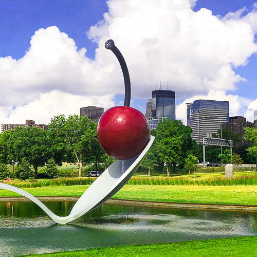 The spoon and cherry sculpture at the Minneapolis Sculpture Garden.