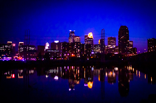 Downtown Minneapolis at night.