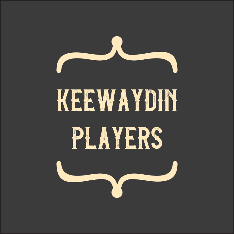 A picture that that says 'Keewaydin Players', with vertical brackets above and below the words.