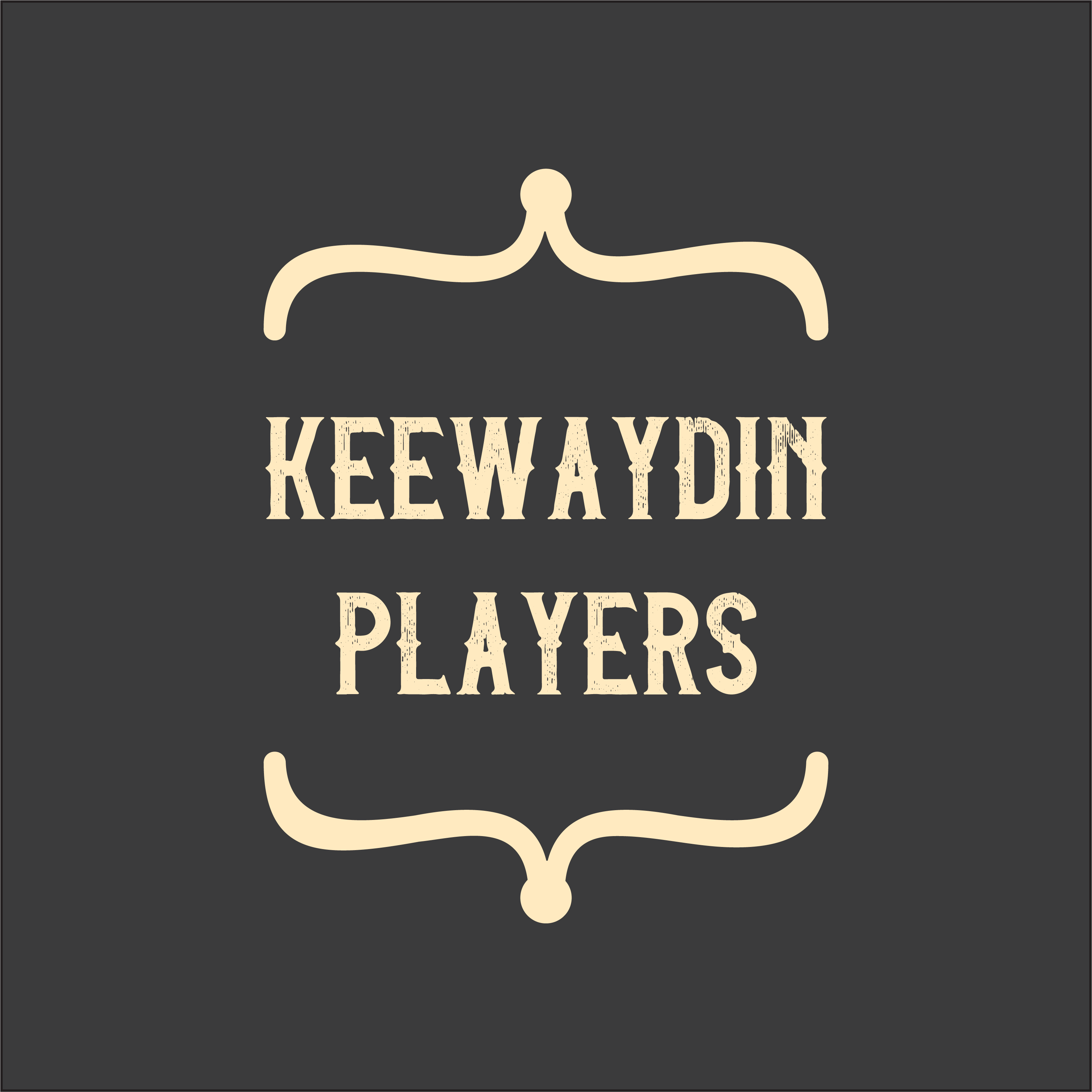 A picture that that says 'Keewaydin Players', with vertical brackets above and below the words.
